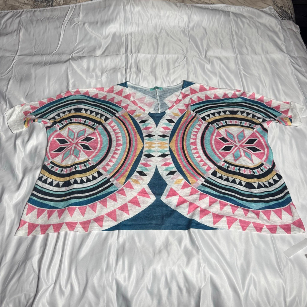Women's Karlie Short Sleeve Tee M White Pink Geometric Print